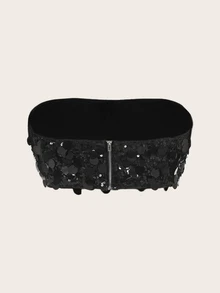 SHEIN ICON Sequin Decor Crop Tube Top - Black - View 2