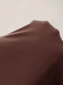 SHEIN ICON 纯色交叉露背性感休闲迷你连衣裙 - 棕色 - 查看 4