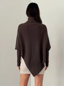 Aloruh 女士新款露肩裹身长款毛衣，乳白色，秋冬 - 棕色 - 查看 2