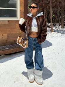 Muchica Women's New Winter Brown Faux Fur Coat For Going Out, Streetwear,Fall Winter 2026 - Brown - View 4