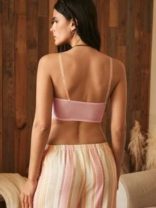 Lullawish Women's Lace Patchwork Sexy Daily Transparent Strap Bra - Dusty Pink - View 2