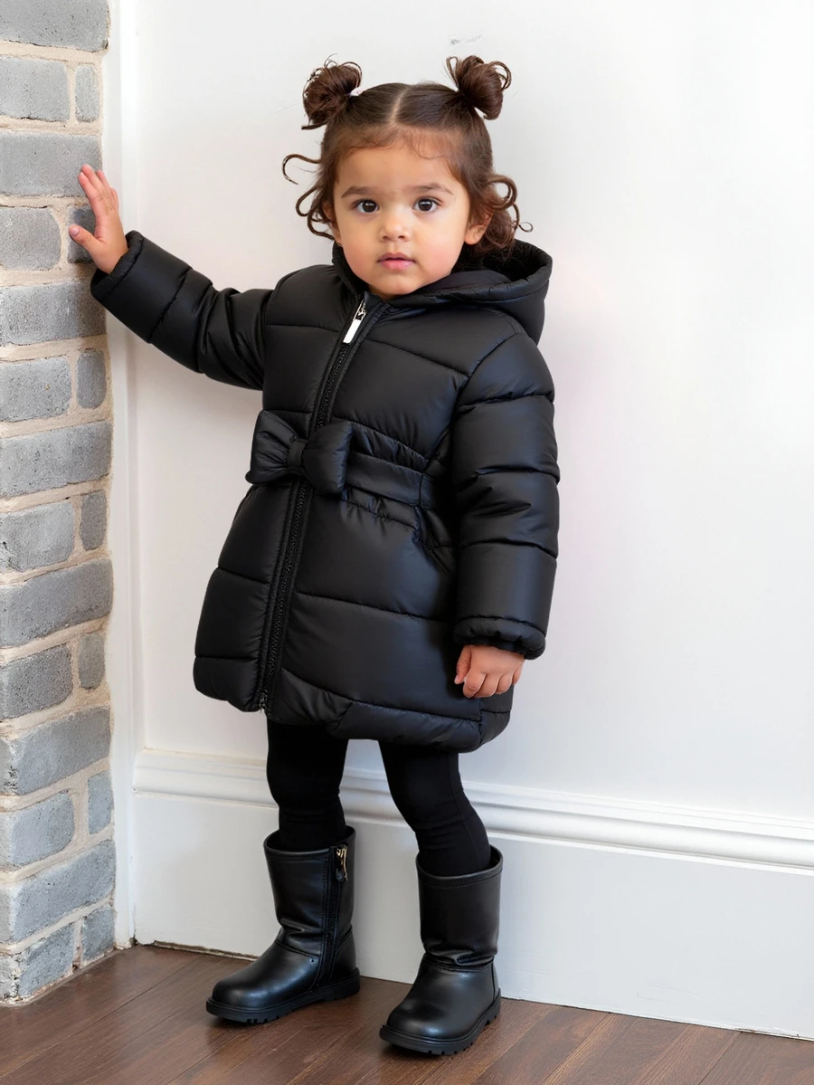 SHEIN Playful Pals 2pcs/Set Baby Girl Autumn&Winter Coat Casual Style Warmer Padded Coat&Girdle Baby Girl Winter Jacket
