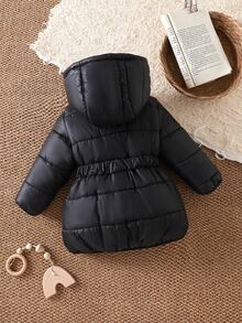 SHEIN Playful Pals 2pcs/Set Baby Girl Autumn&Winter Coat Casual Style Warmer Padded Coat&Girdle Baby Girl Winter Jacket - Black - View 3