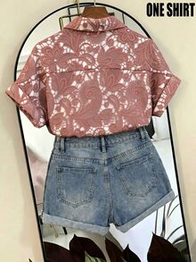 Franclia Kemeja Wanita Lengan Pendek Berkerah Model Longgar Lengan Kelelawar dengan Desain Prancis yang Modis, Cocok untuk Musim Semi/Panas, Liburan, dan Pantai. - Coklat - View 2