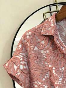 Franclia Kemeja Wanita Lengan Pendek Berkerah Model Longgar Lengan Kelelawar dengan Desain Prancis yang Modis, Cocok untuk Musim Semi/Panas, Liburan, dan Pantai. - Coklat - View 4