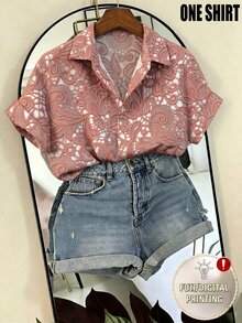 Franclia Kemeja Wanita Lengan Pendek Berkerah Model Longgar Lengan Kelelawar dengan Desain Prancis yang Modis, Cocok untuk Musim Semi/Panas, Liburan, dan Pantai. - Coklat - View 3