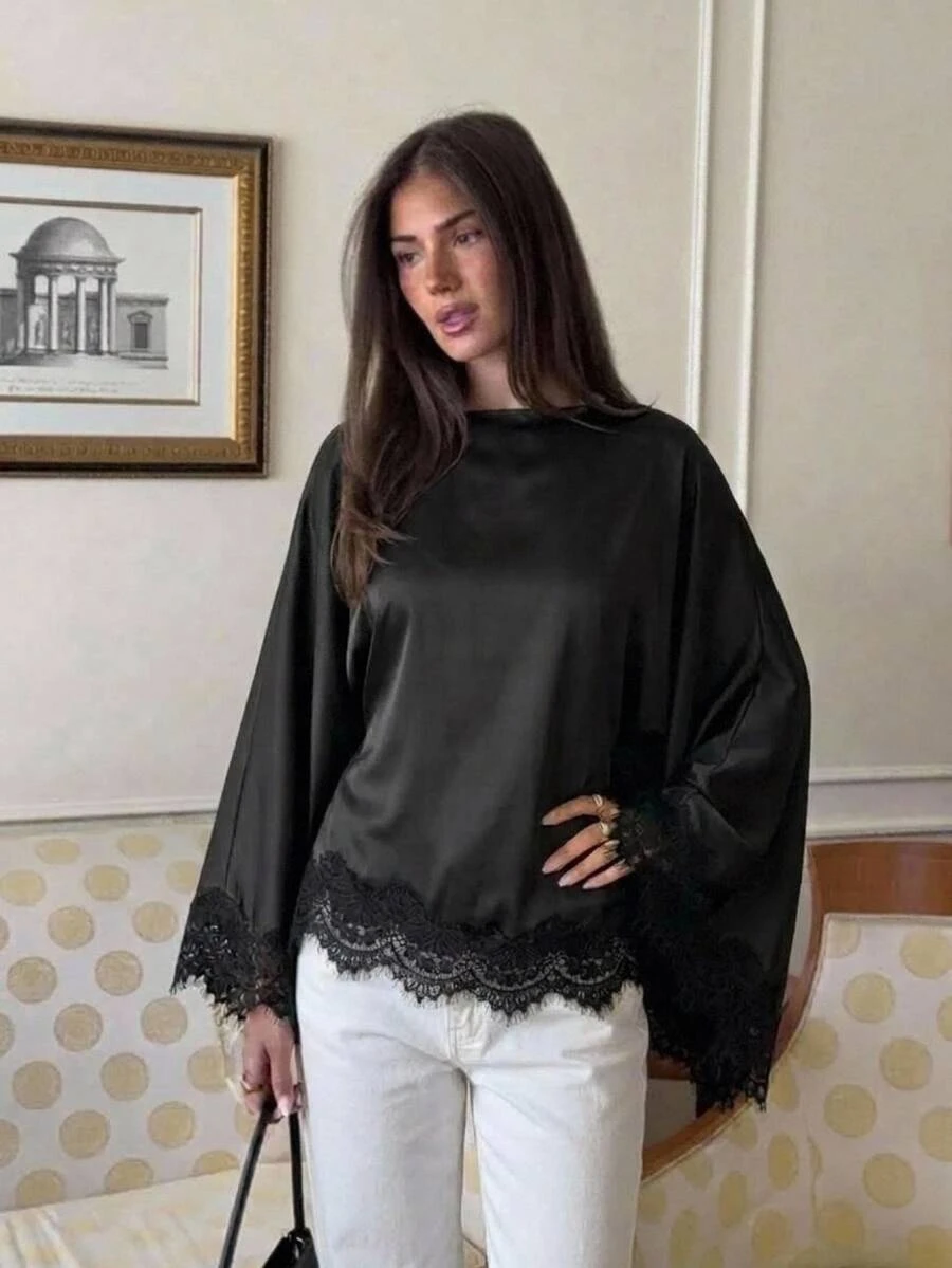 Aloruh Boat Neck Voluminous Sleeve Cinched Waist Commuter Blouse,Halloween