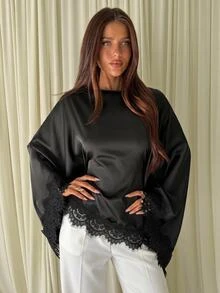 Aloruh Boat Neck Voluminous Sleeve Cinched Waist Commuter Blouse,Halloween - Black - View 10