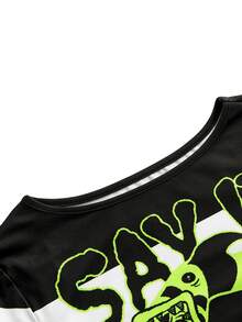Beetlejuice X ROMWE Horror Movie Snake Pattern Striped Long Sleeve Slim Fit Women's T-Shirt - Multicolor - View 3