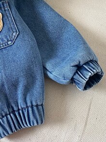 SHEIN Vintaside Kids Baby Boy Toddler Boy Denim Jacket Cute Blue Bear Patch Fur Hood Sherpa Lined Long Sleeve Hooded Thick Vacation Winter Christmas Fall Buttons Pocket - Blue - View 6