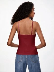SHEIN BASICS 女款素色休閒百搭日常穿搭細肩帶背心上衣 - 酒紅色 - 查看 6