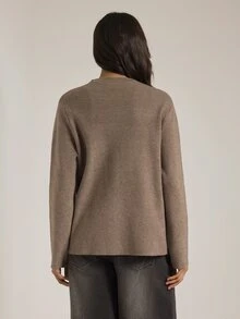 SHEIN Tall Women's Solid Color Long Sleeve Zip-Up Knit Cardigan - Khaki - View 2