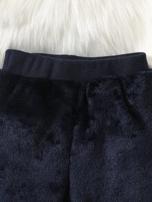 SHEIN 2件組嬰兒男女童衛衣長褲套裝，可愛海軍藍白色毛絨熊貼布、3D耳朵與爪印設計，長袖圓領加厚毛絨，適合生日、冬季與秋季 - 藏蓝色 - 查看 7