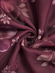 Medorina Elegant Chic Floral Ruffle, Midi Dress Women, Chiffon Burgundy Purple, V-Neck Long Sleeve Belted, Party Wedding Guest Formal, Fall Winter Clothes - Multicolor - View 5