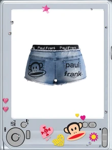 Paul Frank X ROMWE Women's Vintage Y2K Low Waist 2 In 1 Denim Shorts With Panty Edge - Blue - View 2