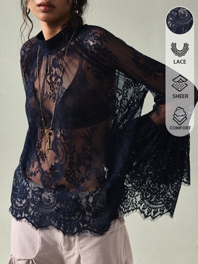 SoleilVie Blusa elegante con cuello mao y mangas raglán para mujer