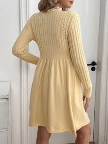 Breezaya Women's Round Neck Long Sleeve Solid Color Sweater Dress - Apricot - View 2