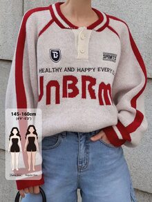 DAZY Women's Letter Print Raglan Long Sleeve Casual Sweater Fall - Multicolor - View 1