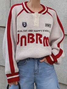 DAZY Women's Letter Print Raglan Long Sleeve Casual Sweater Fall - Multicolor - View 10