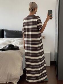 Livesso Petite Women's Street Minimalist Striped Colorblock Knit Dress Vacation - Multicolor - View 2