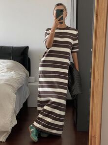 Livesso Petite Women's Street Minimalist Striped Colorblock Knit Dress Vacation - Multicolor - View 5