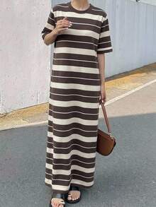 Livesso Petite Women's Street Minimalist Striped Colorblock Knit Dress Vacation - Multicolor - View 7