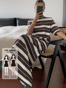 Livesso Petite Women's Street Minimalist Striped Colorblock Knit Dress Vacation - Multicolor - View 1