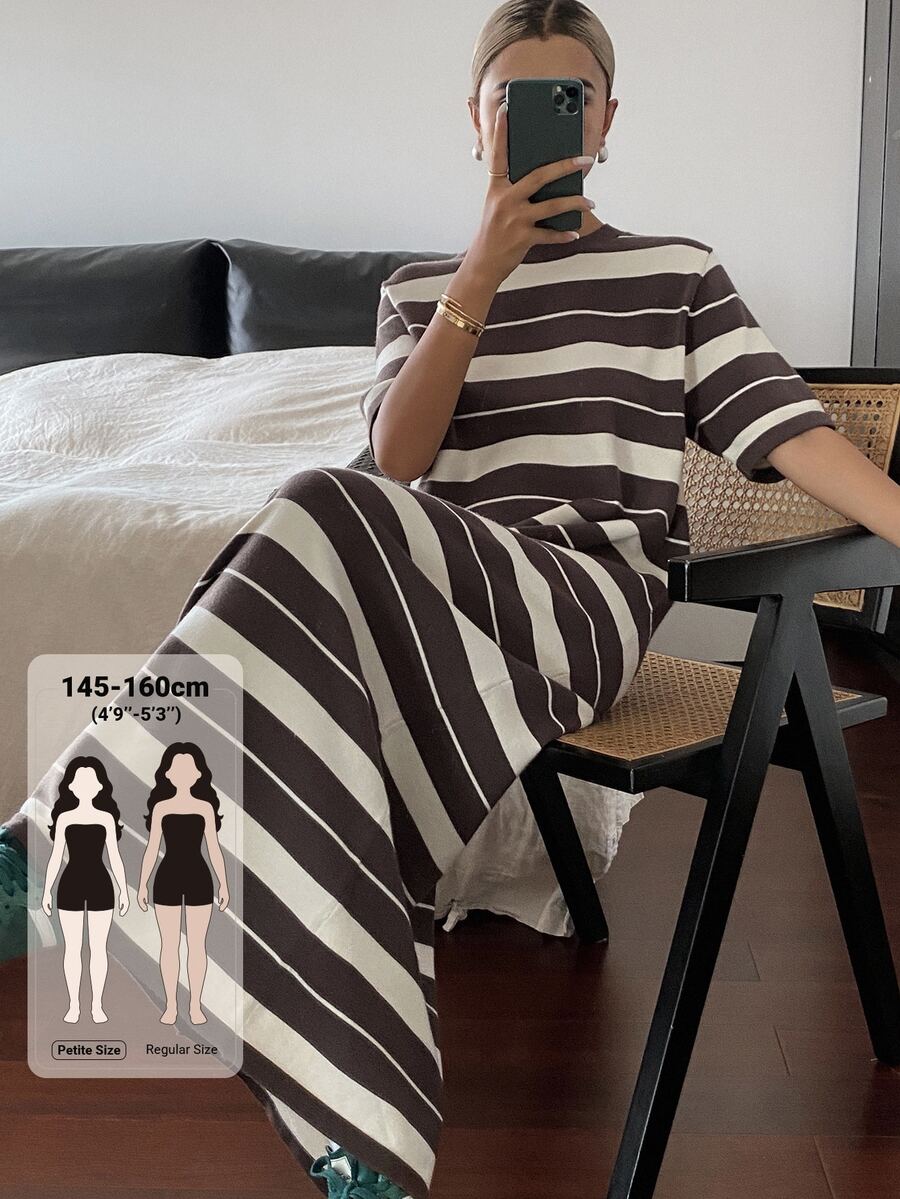 Livesso Petite Women's Street Minimalist Striped Colorblock Knit Dress Vacation - Multicolor - View 1