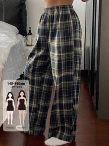 Livesso Petite Women's Plaid Pleated Casual Versatile Daily Wear Long Pants Fall - Blue - View 1