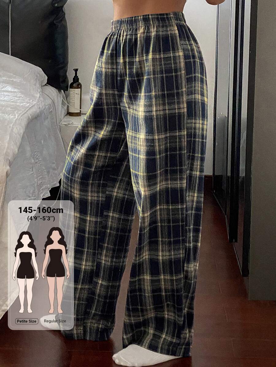 Livesso Petite Women's Plaid Pleated Casual Versatile Daily Wear Long Pants Fall - Blue - View 1