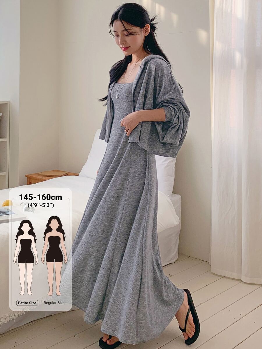 DAZY Women's Minimalist Casual Dress & Button Hooded Top 2 Pieces Set Fall - Grey - View 1
