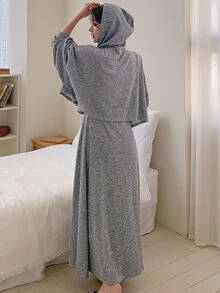 DAZY Women's Minimalist Casual Dress & Button Hooded Top 2 Pieces Set Fall - Grey - View 2