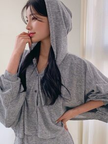 DAZY Women's Minimalist Casual Dress & Button Hooded Top 2 Pieces Set Fall - Grey - View 6