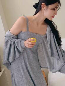 DAZY Women's Minimalist Casual Dress & Button Hooded Top 2 Pieces Set Fall - Grey - View 4