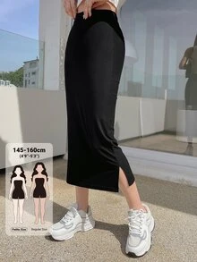 DAZY Women's Casual Versatile Solid Color Bodycon Skirt Fall - Black - View 1