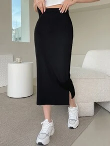 DAZY Women's Casual Versatile Solid Color Bodycon Skirt Fall - Black - View 5
