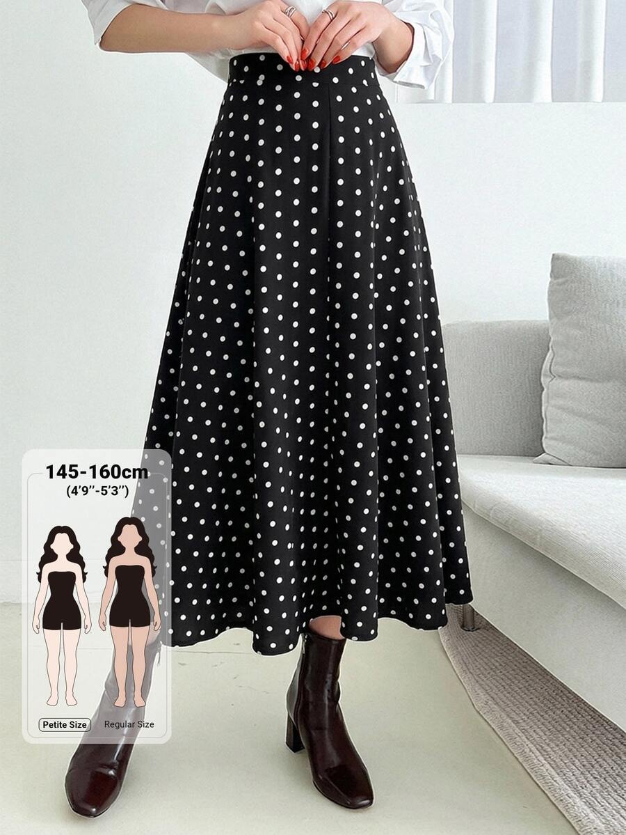 DAZY Rok Wanita Motif Polkadot Pinggang Tinggi Elegan untuk Perjalanan Sehari-hari - Hitam - View 1
