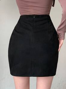 DAZY Chân váy quấn nữ thanh lịch đi làm màu trơn mùa thu - màu đen - Xem 7