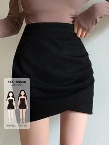 DAZY Chân váy quấn nữ thanh lịch đi làm màu trơn mùa thu - màu đen - Xem 1