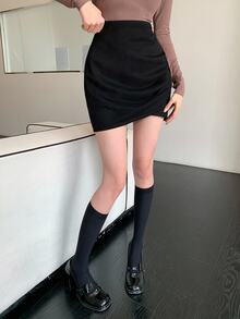 DAZY Chân váy quấn nữ thanh lịch đi làm màu trơn mùa thu - màu đen - Xem 6