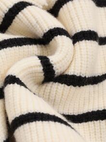 Livesso Petite Women's Korean Style Striped Colorblock Half-Zip Sweater Fall - Beige - View 2