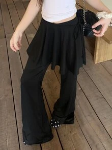 DAZY Celana Panjang Wanita Polos Kasual Sehari-hari Model Flare untuk Musim Gugur - Hitam - View 4