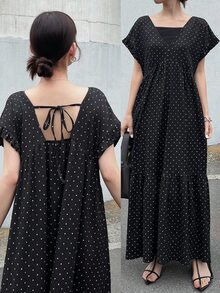 DAZY Women's Polka Dot Print Dress Fall - Black - View 9
