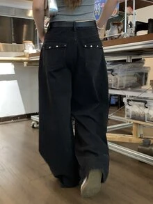 DAZY Women's Wide Leg Loose Casual Versatile Denim Jeans With Pockets Fall - Black - View 2
