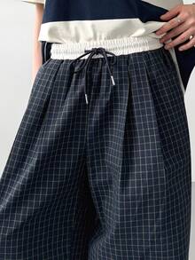 DAZY Women's Casual Loose Plaid Long Pants Fall - Navy Blue - View 4
