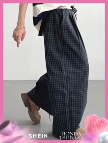 DAZY Women's Casual Loose Plaid Long Pants Fall - Navy Blue - View 7
