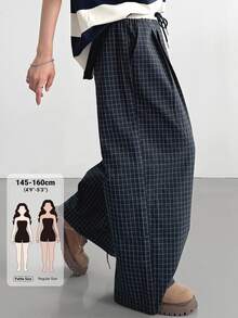 DAZY Women's Casual Loose Plaid Long Pants Fall - Navy Blue - View 1