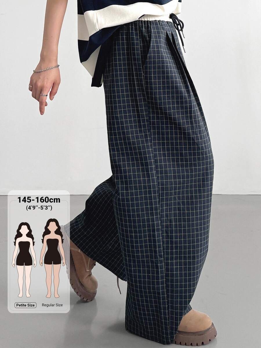 DAZY Women's Casual Loose Plaid Long Pants Fall - Navy Blue - View 1