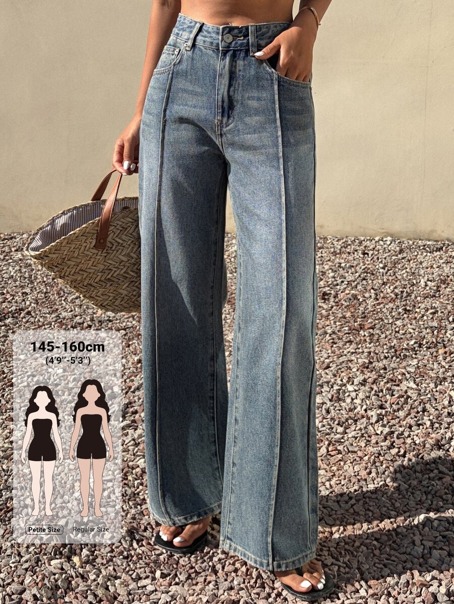 DAZY Celana Jeans Denim Kasual Wanita untuk Sehari-hari dengan Saku dan Kancing, Cocok untuk Musim Gugur. - Biru - View 1