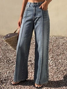DAZY Celana Jeans Denim Kasual Wanita untuk Sehari-hari dengan Saku dan Kancing, Cocok untuk Musim Gugur. - Biru - View 5